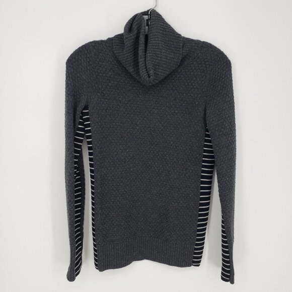 Athleta Merino Wool Turtleneck Sweater XXS Side Striped Textured Charcoal Gray - Picture 2 of 8